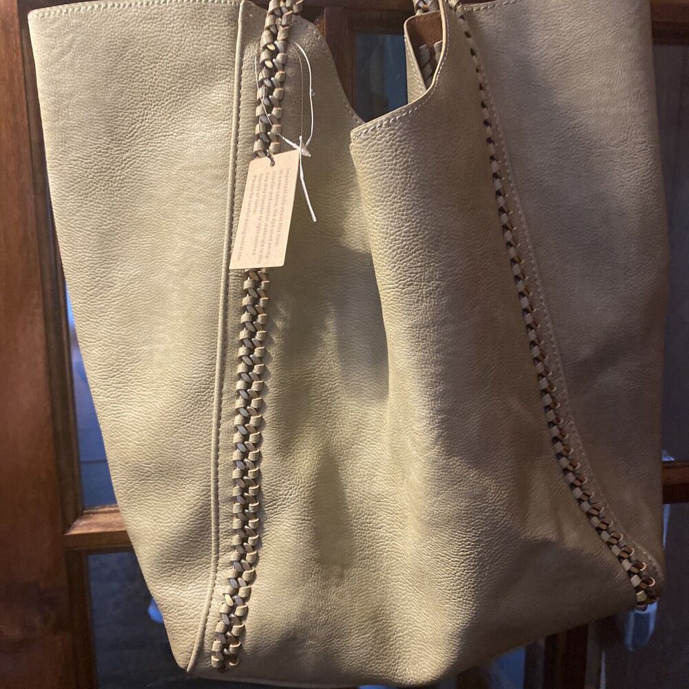 NWT Olive Green Tote Bag from FRANCESCAS Chocolate Brown Lining Double Handled - Picture 4 of 9